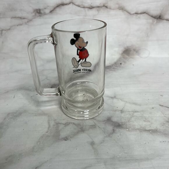 Vintage Mickey Mouse Glass Mug Heavy Bottom 70s Clear Disney Productions - Picture 3 of 3